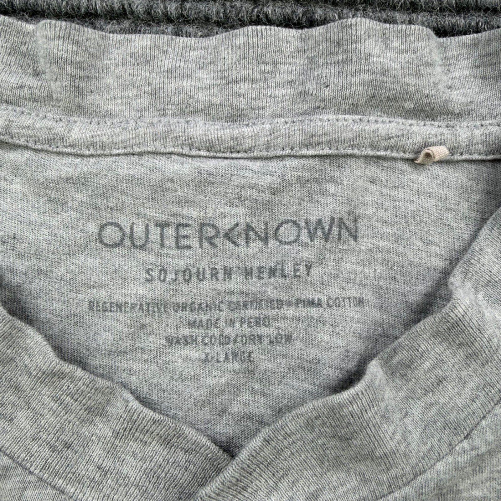 Outerknown Sojourn Henley Grey Organic Pima Cotton Long Sleeve Shirt Mens XL
