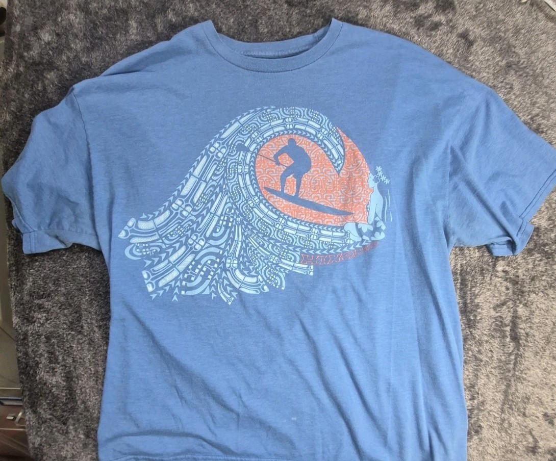 Retro-Style Hinano Tahiti T-Shirt Men’s 2XL Blue Surfing Graphic (Read Condition
