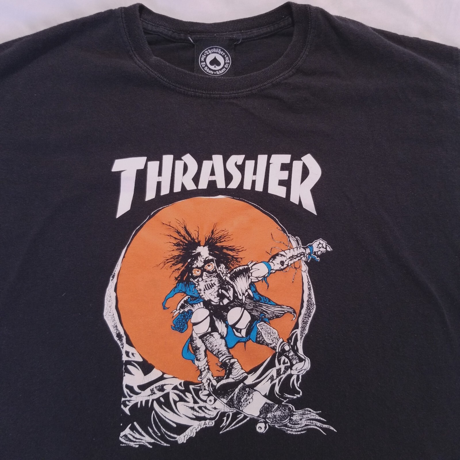 Vintage Thrasher T-Shirt Magazine Pushead Skate Outlaw Black Mens M Y2K Grunge