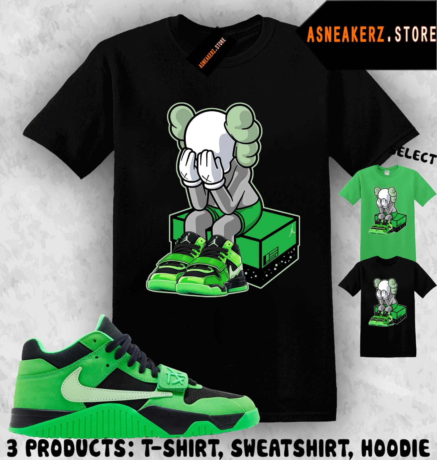Tee Shirt Matching Travis Scott Jumpman Jack Green Spark Match Sneaker Kawsone