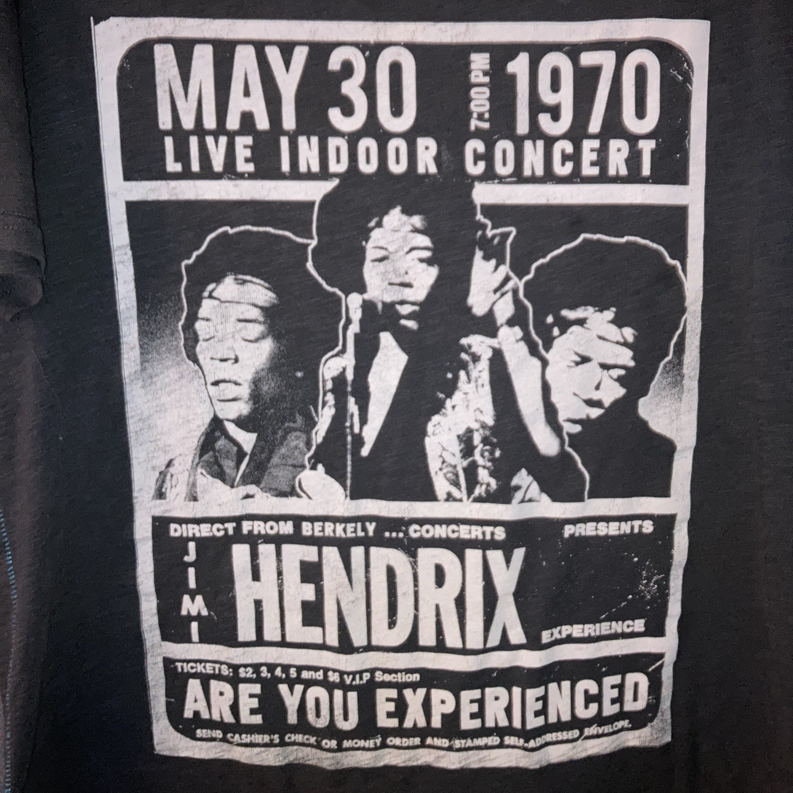 Jimi Hendrix Concert T-Shirt May 30 1970 Graphic Tee Size Lg 42-44 Vintage Style
