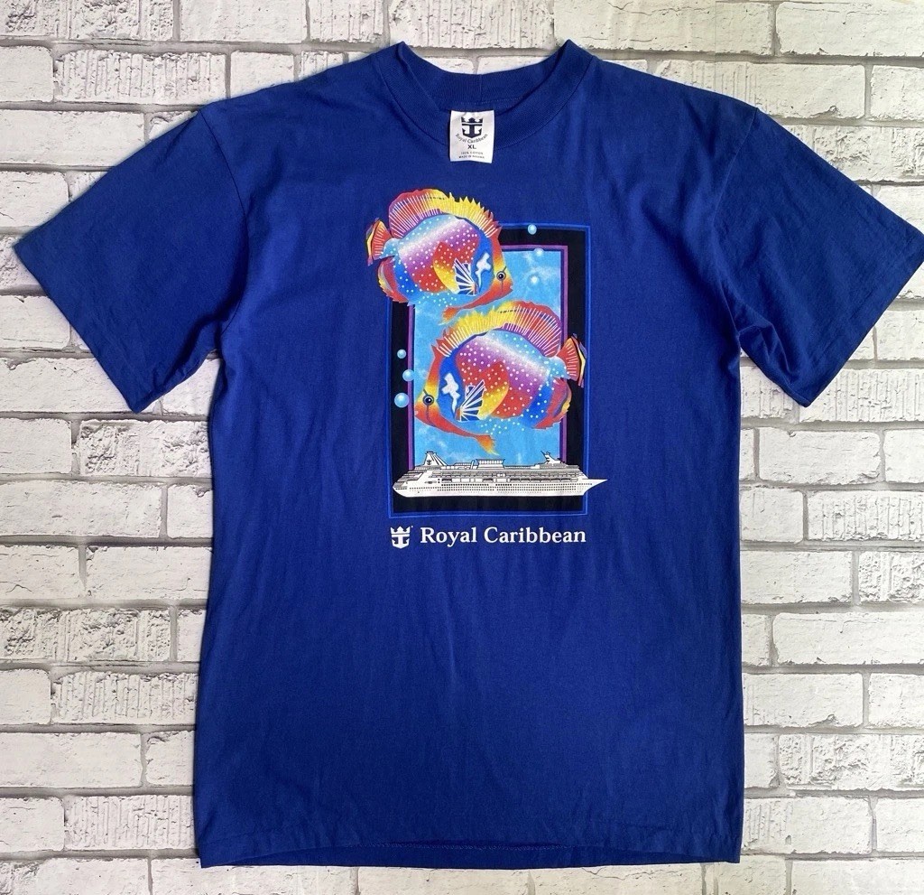 VTG 90s Royal Caribbean Cruise T Shirt XL Single Stitch Tropical Fish Graphic
