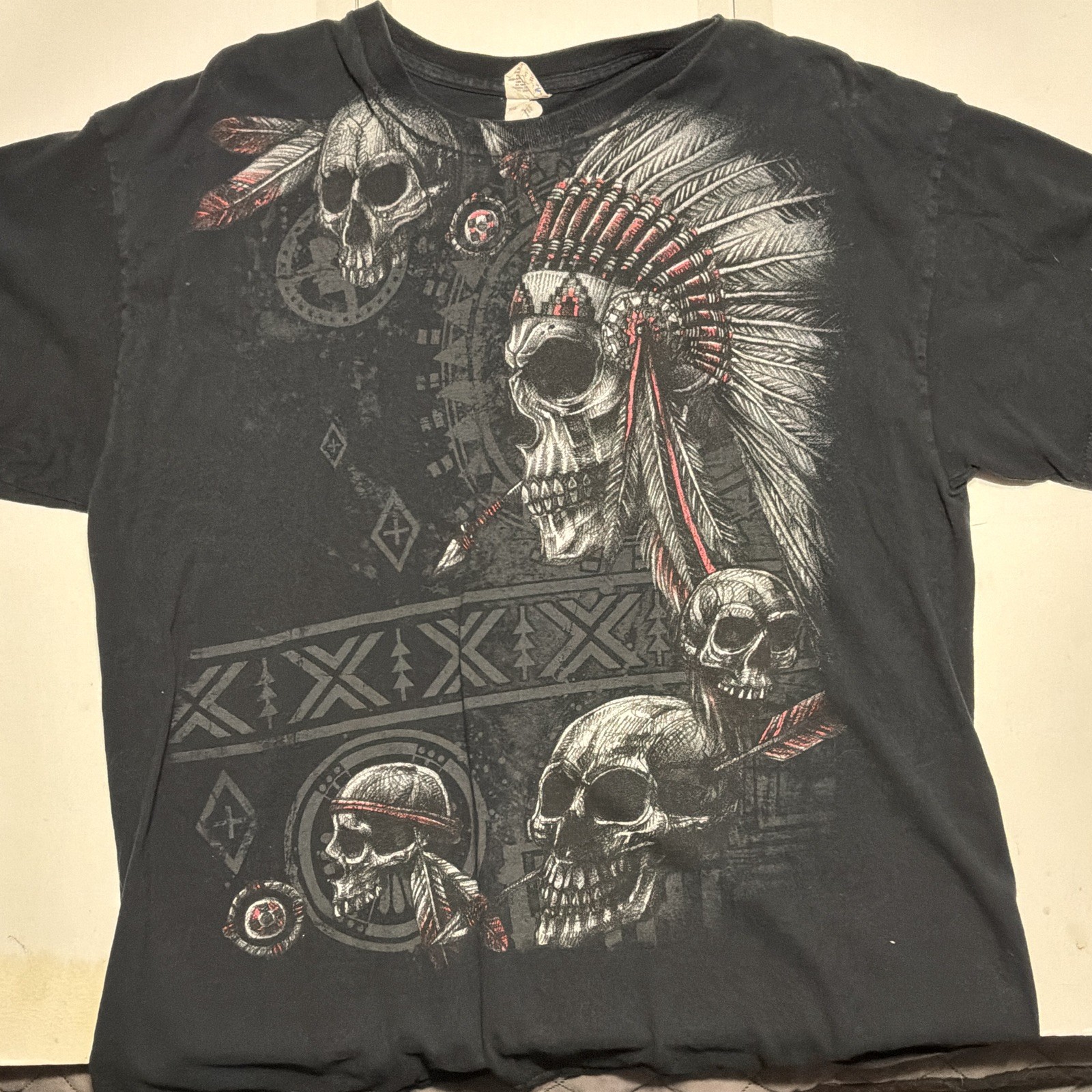 Men’s XL Black Skull Graphic Tee Crew Neck Short Sleeve Cotton Knit All Seasons
