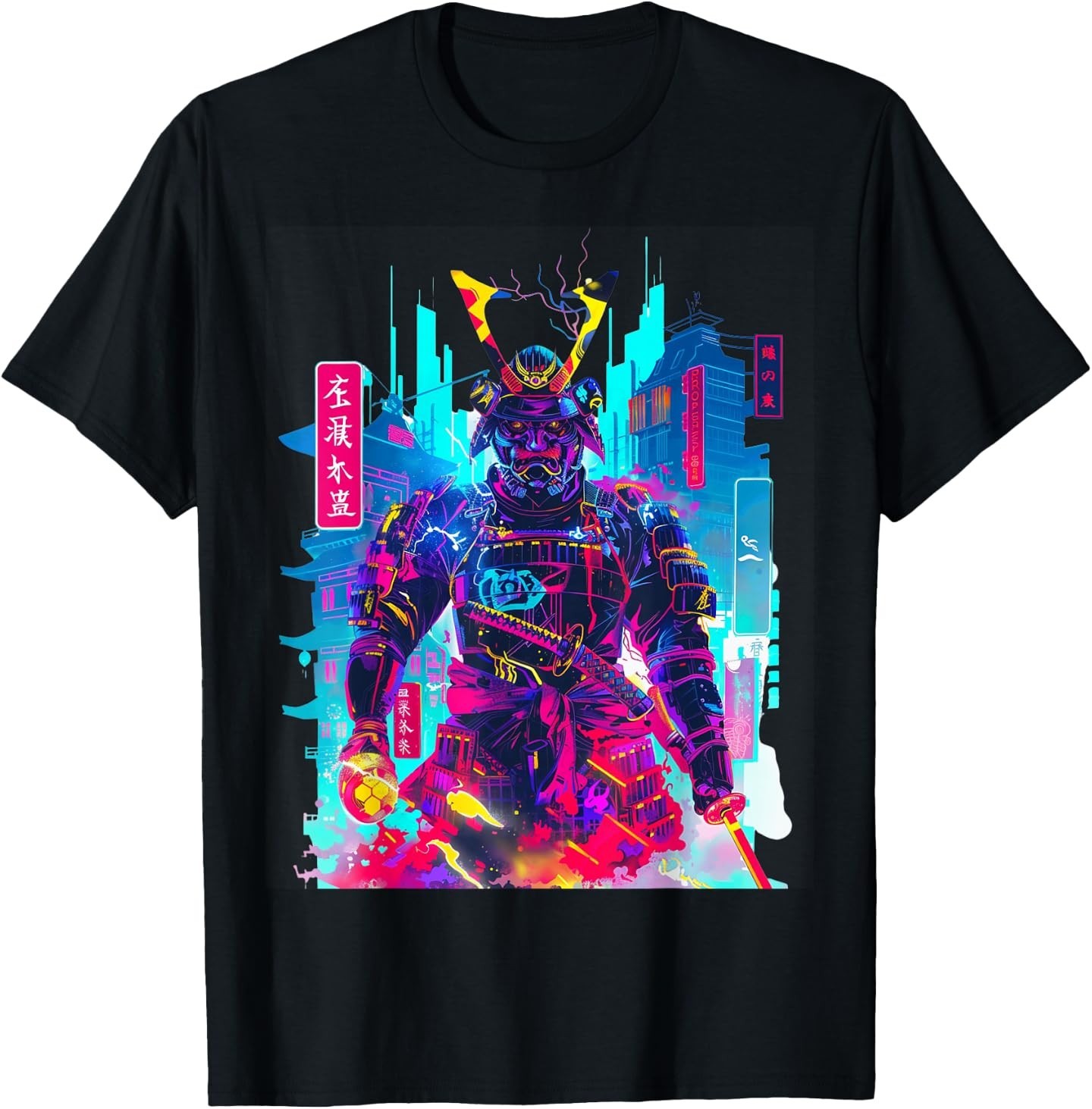 Cyberpunk Neon Samurai Japanese Art T-Shirt