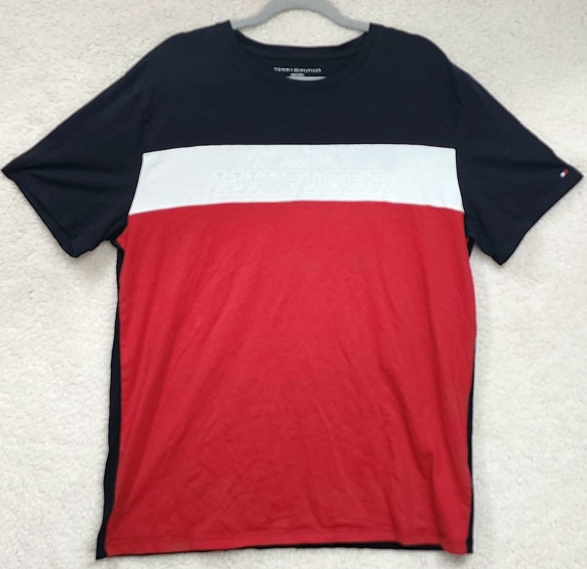 Tommy Hilfiger Men’s Colorblock T-Shirt Size XL Navy Red White Cotton Crew Neck
