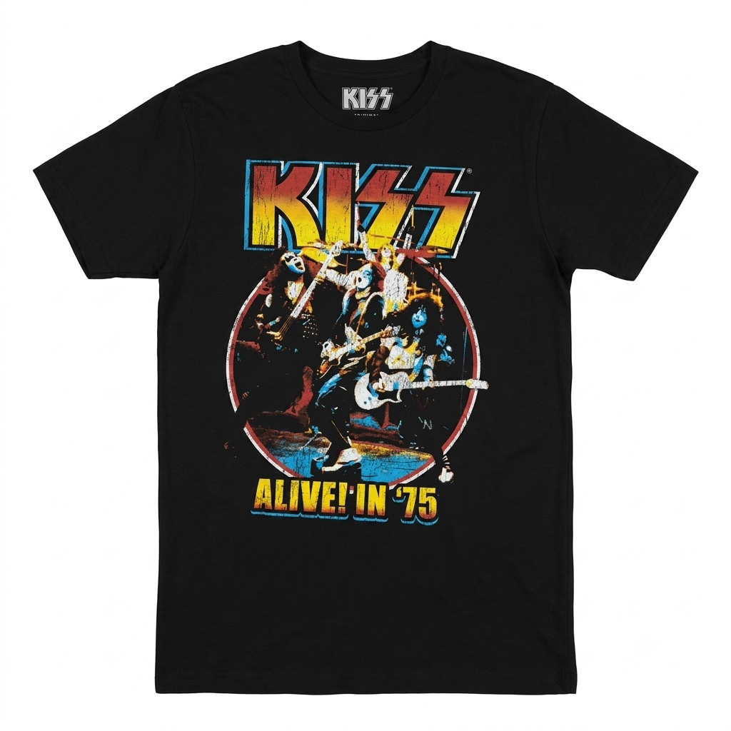 Brand New KISS Alive In 75 Graphic T-Shirt Mens S-XL 3XL Band Tee