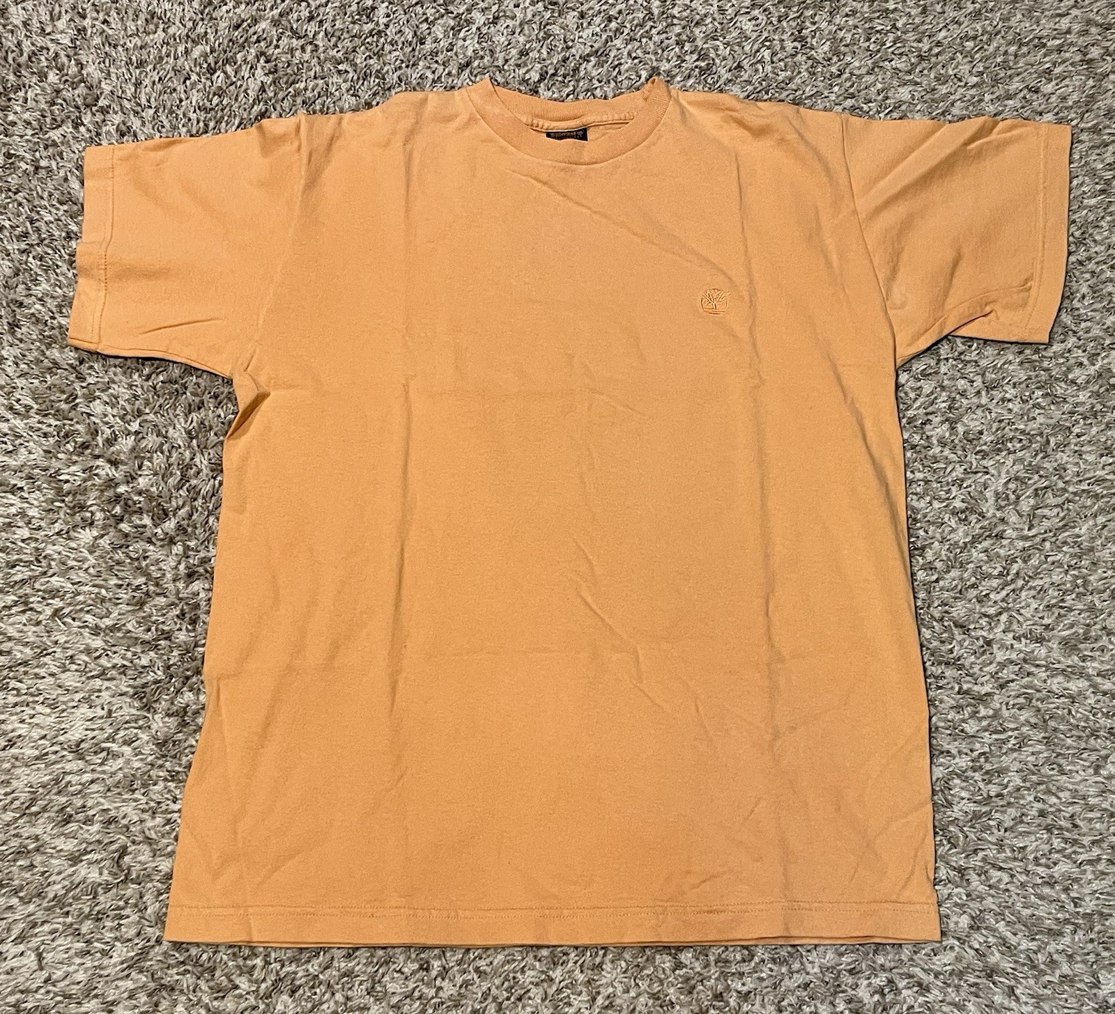 VINTAGE Timberland Weather Gear Mens T Shirt S Peach Embroidered Logo USA MADE