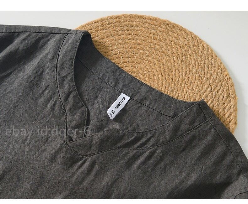 Mens Chinese Hanfu Casual Short Sleeved 100% Linen T-shirt Thin Shirt Retro Top