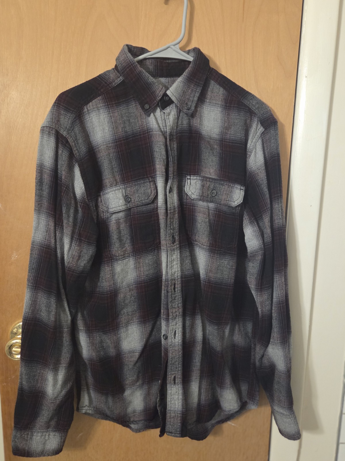 George Men’s Flannel Button-Up Shirt Black Gray Plaid M 38-40 GM31Y054