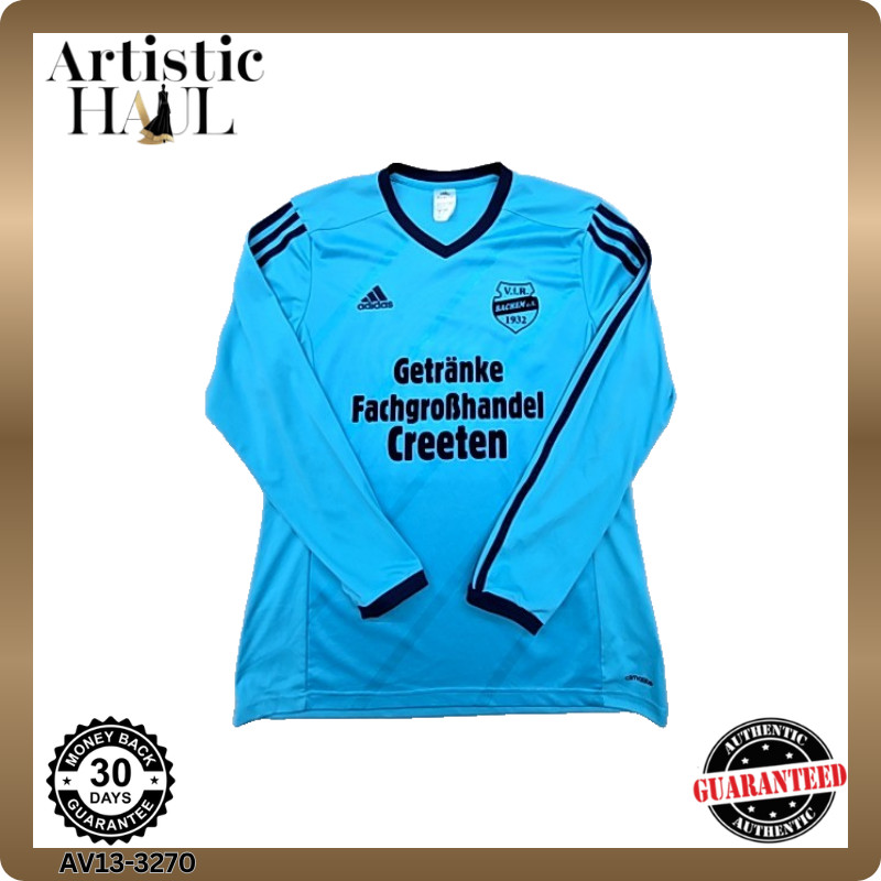 Adidas Soccer Jersey Mens Light Blue Size L Long Sleeve Striped Athletic