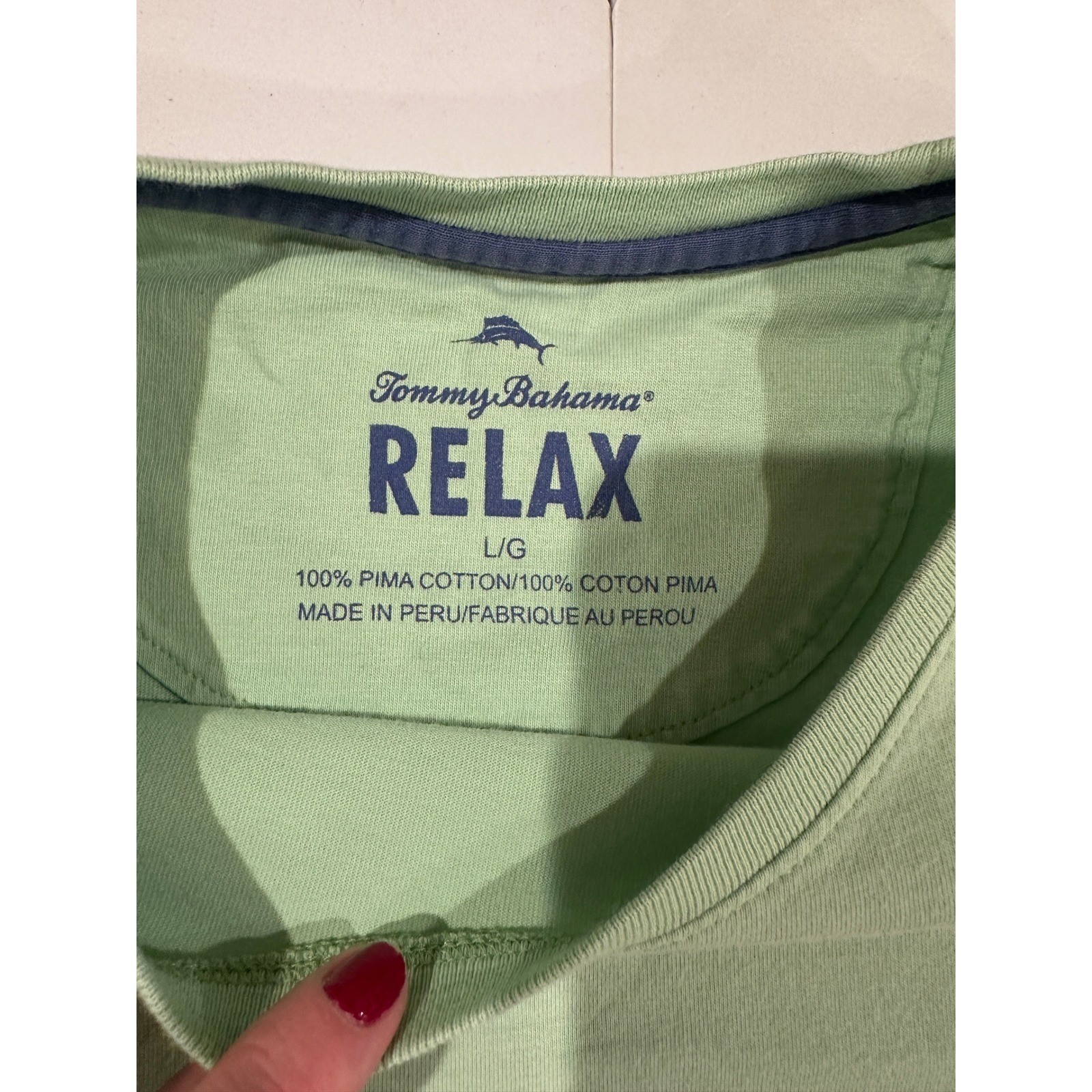 Tommy Bahama Relax Mens Light Green Pima Cotton Pocket T Shirt L G