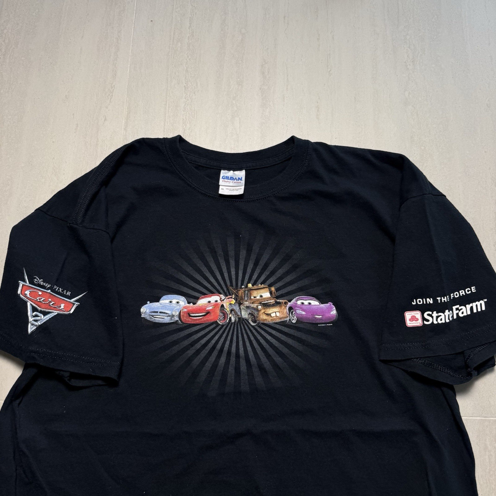 Disney Pixar Cars T-Shirt XL Black Gildan Heavy Cotton State Farm Promo