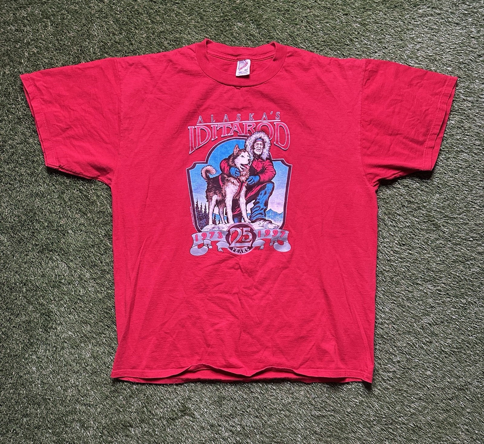 Vintage 1996 Alaska Iditarod 25 Years Husky Red T-Shirt Mens 2XL Jerzees USA
