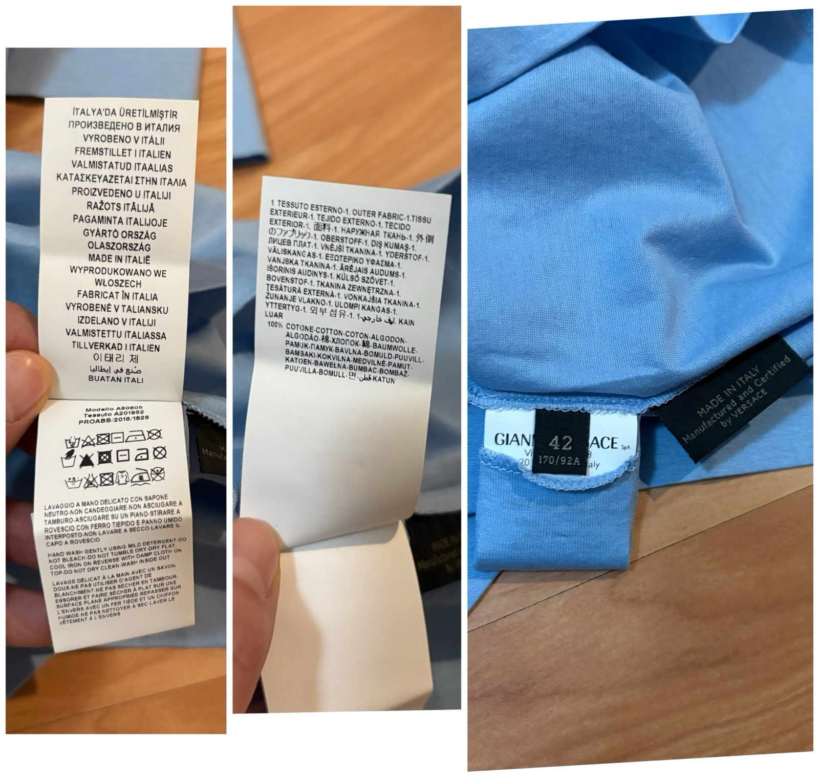 VERSACE NWT 90’s Tribute Runway Blue Logo Tee Shirt Medium Collectible Designer