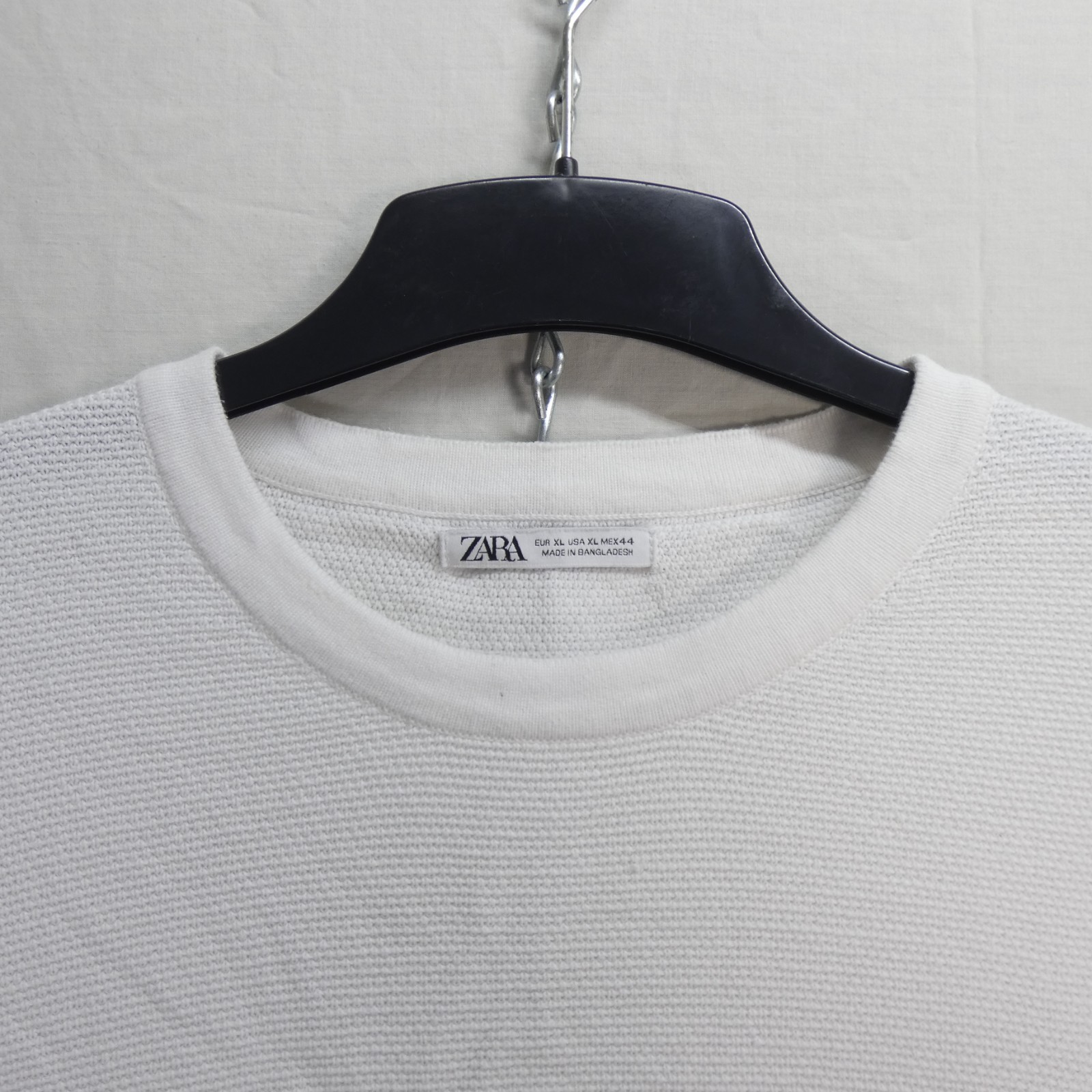 Zara Mens Knitted T Shirt White Textured Crew Neck size XL