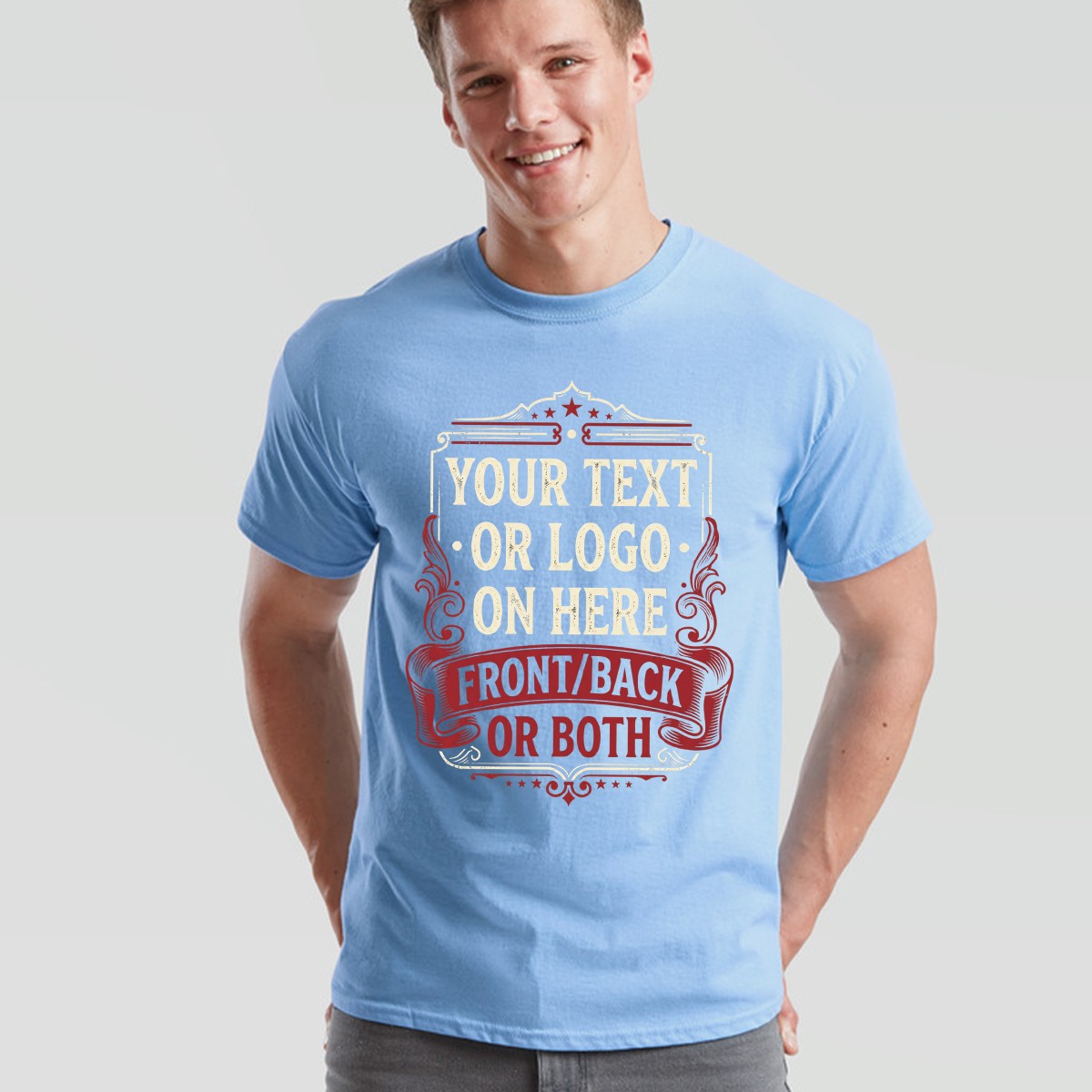 Personalised Unisex T Shirt Custom Printed Logo Text Front And Back Tee