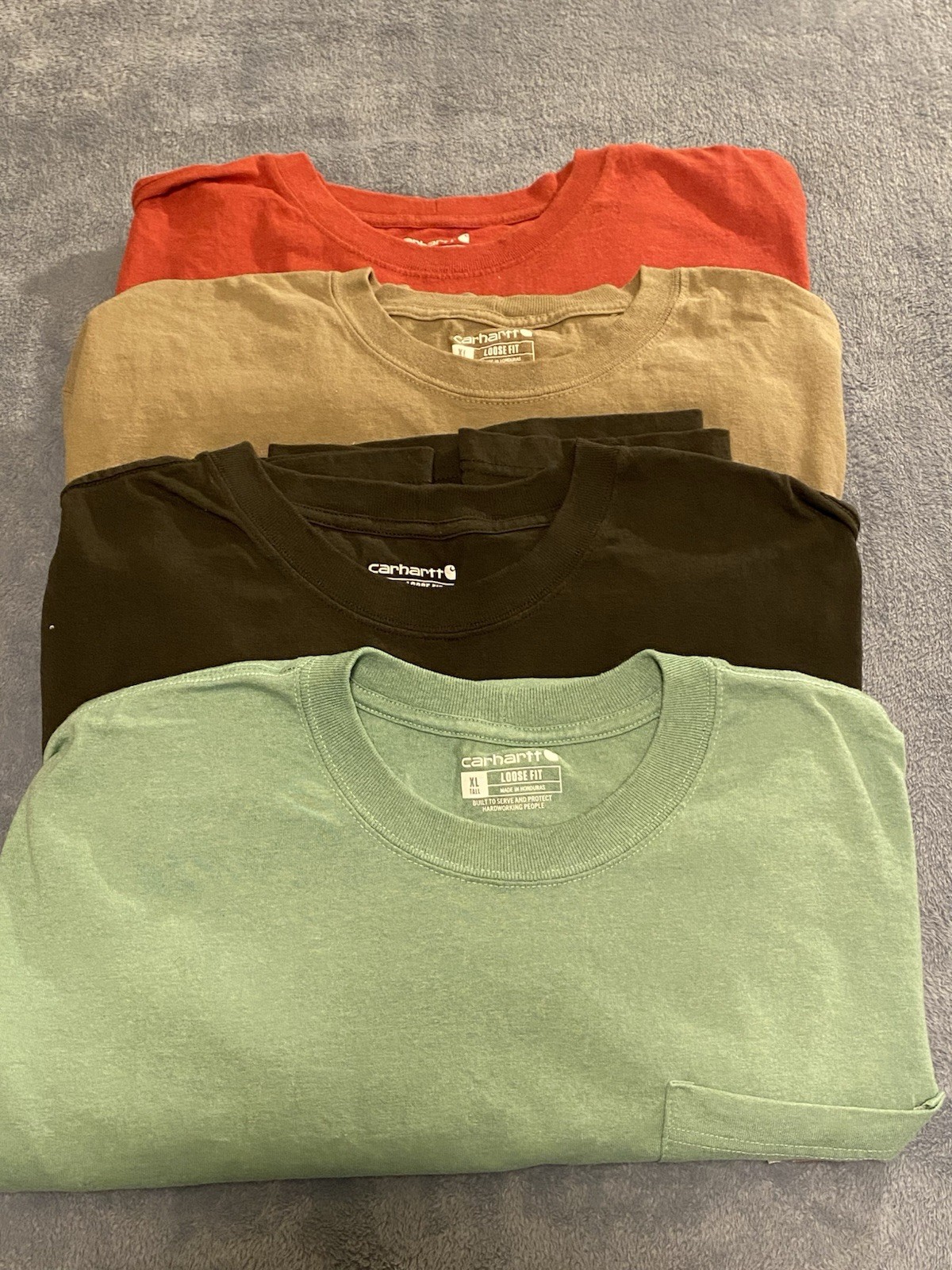 Lot of 4 Carhartt Men’s XL Tall Loose Fit Pocket T-Shirts, Men’s Work Wear