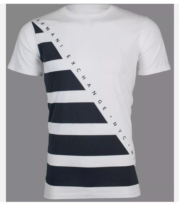 ARMANI EXCHANGE White DIAGONAL STRIPE Short Sleeve Slim Fit Designer T-shirt NWT