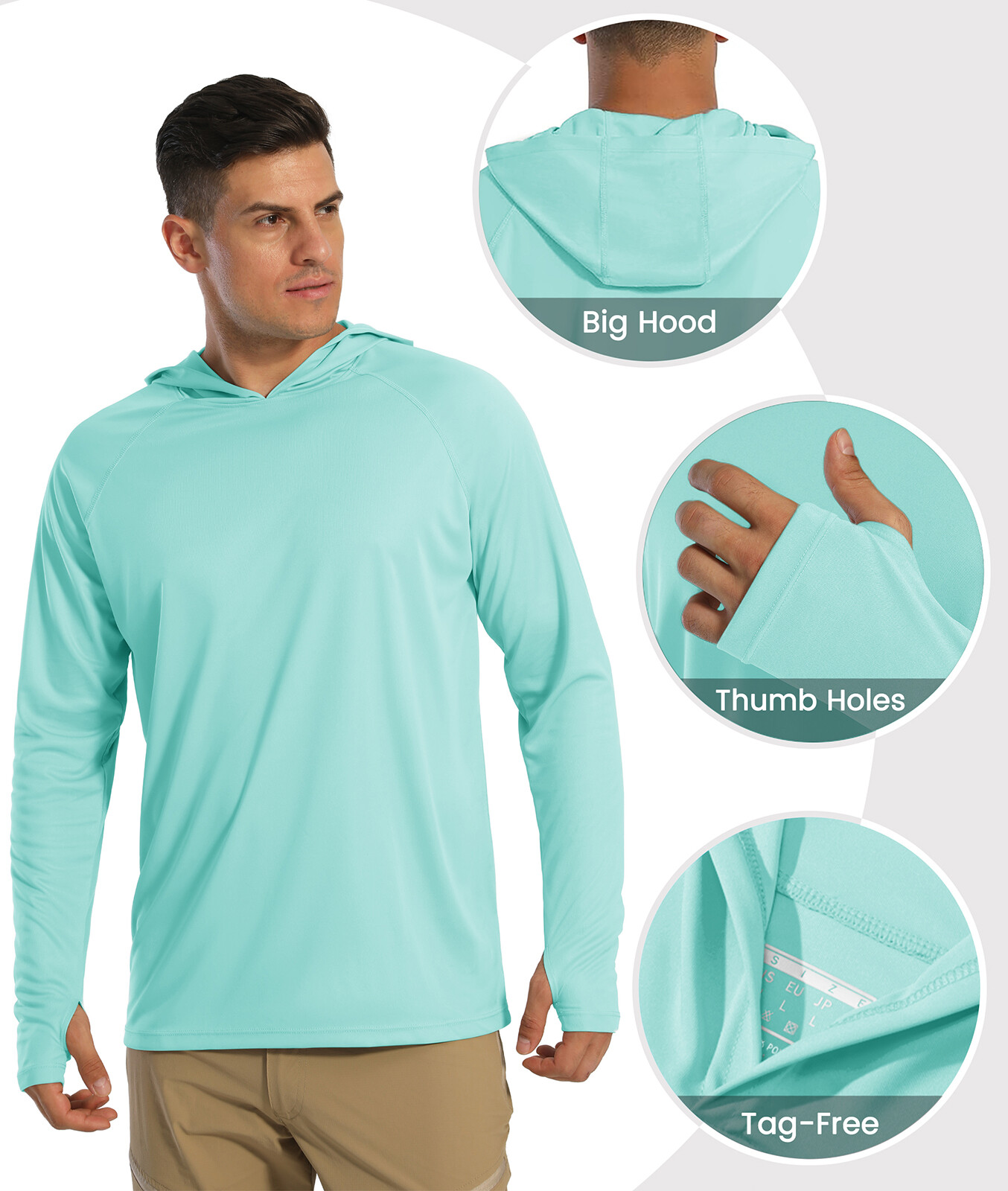 UPF50+ Mens Outdoor Fishing Hoodie Sun Block Skin Protection Long Sleeve T-Shirt