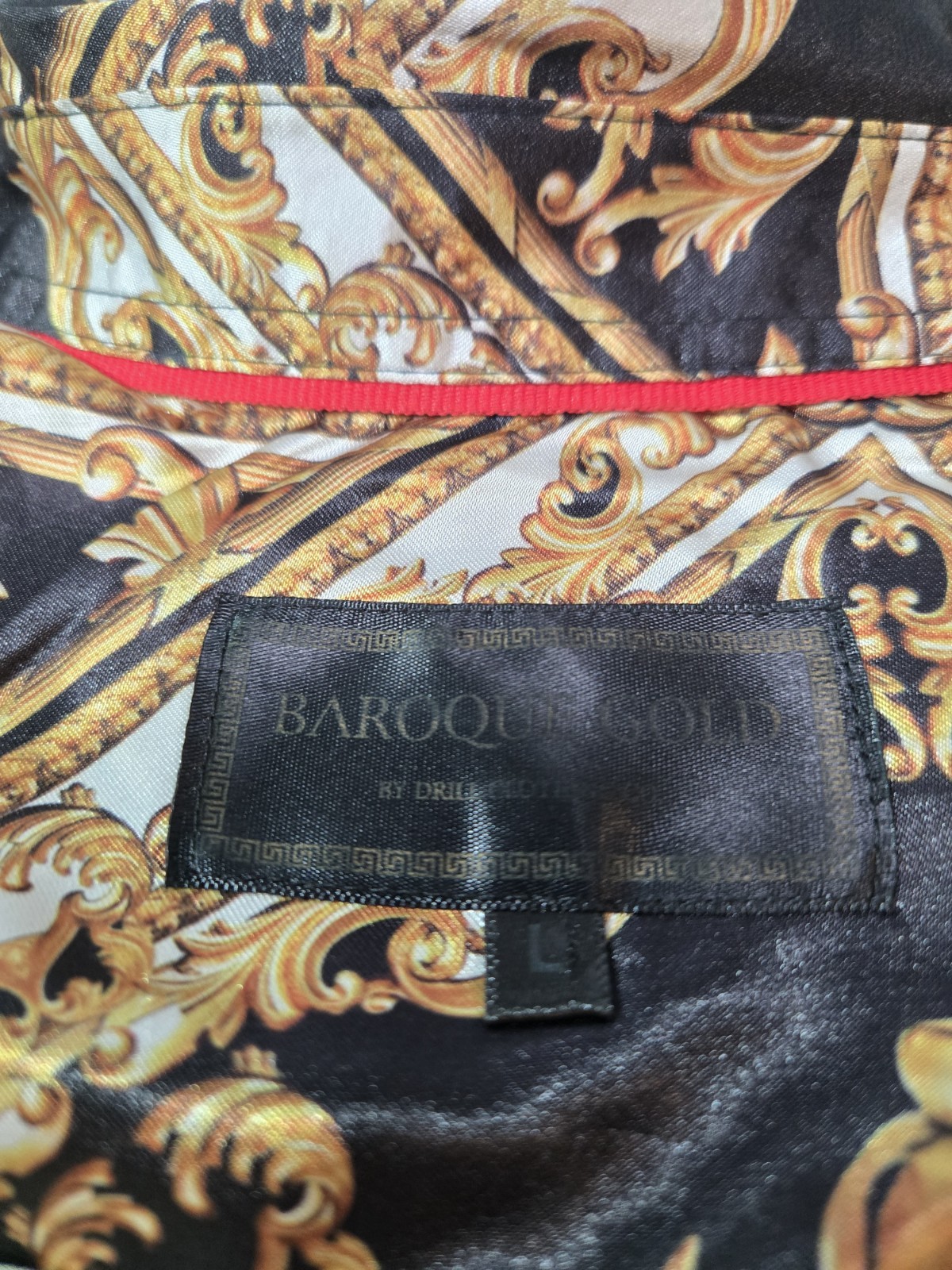 BAROQUE GOLD MEDUSA Mens L Shirt Y2K Button Up Italian Designer Geometric