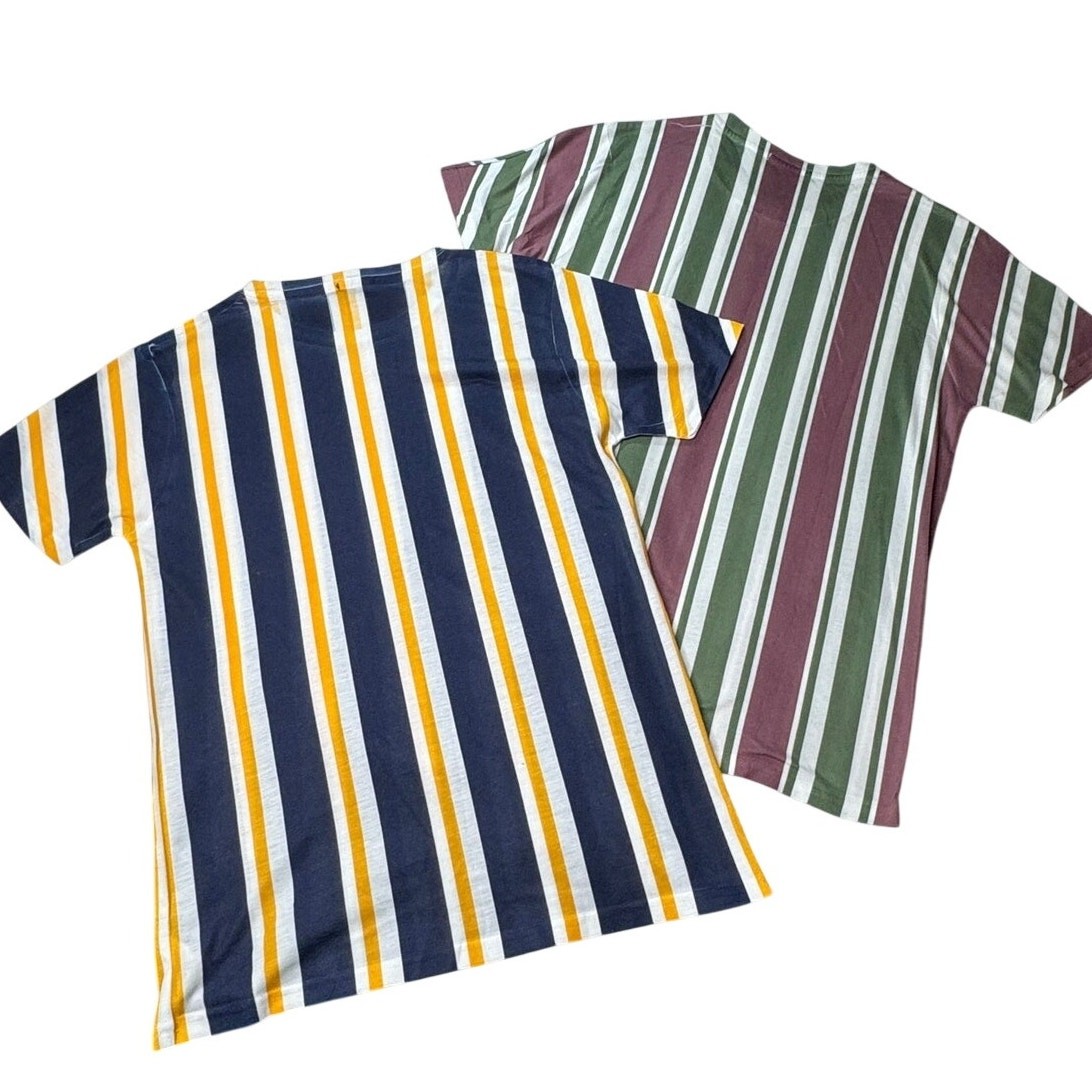 boohooMAN Mens Knit Shirt Bundle Pink Green Navy Yellow Stripe 2 Pack Medium