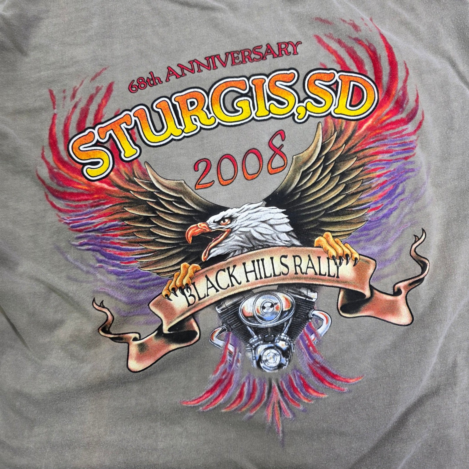 Basix Sturgis SD 2008 Black Hills Rally Flame Sleeve Eagle Size Medium