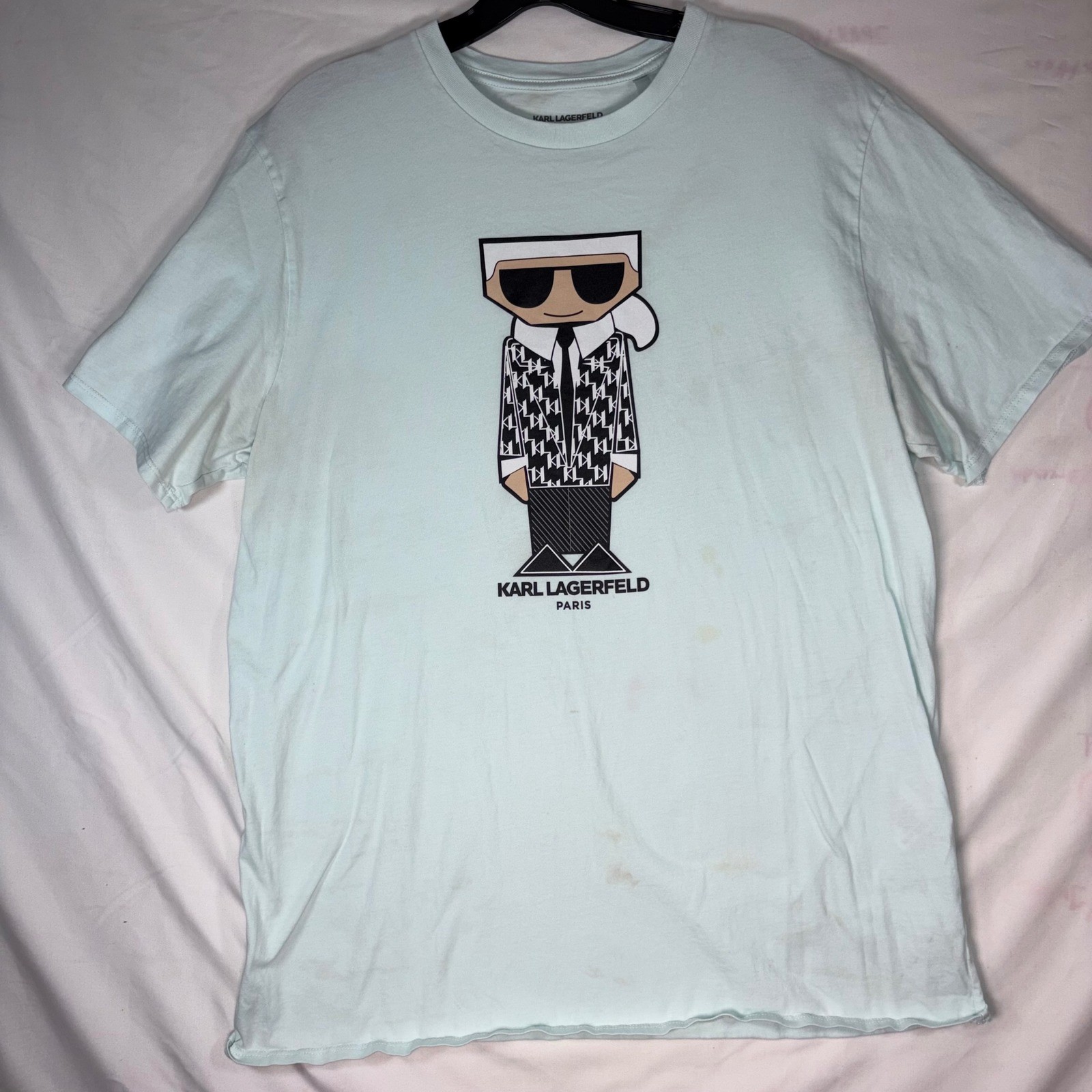 Karl Lagerfeld Paris Mens Graphic T-Shirt Mint Green Character Logo Size L