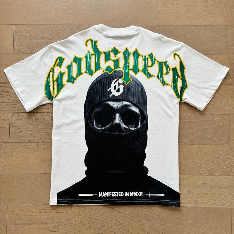 NEW Godspeed Masked Skull Print Logo tee men’s washed short sleeved T-shirt
