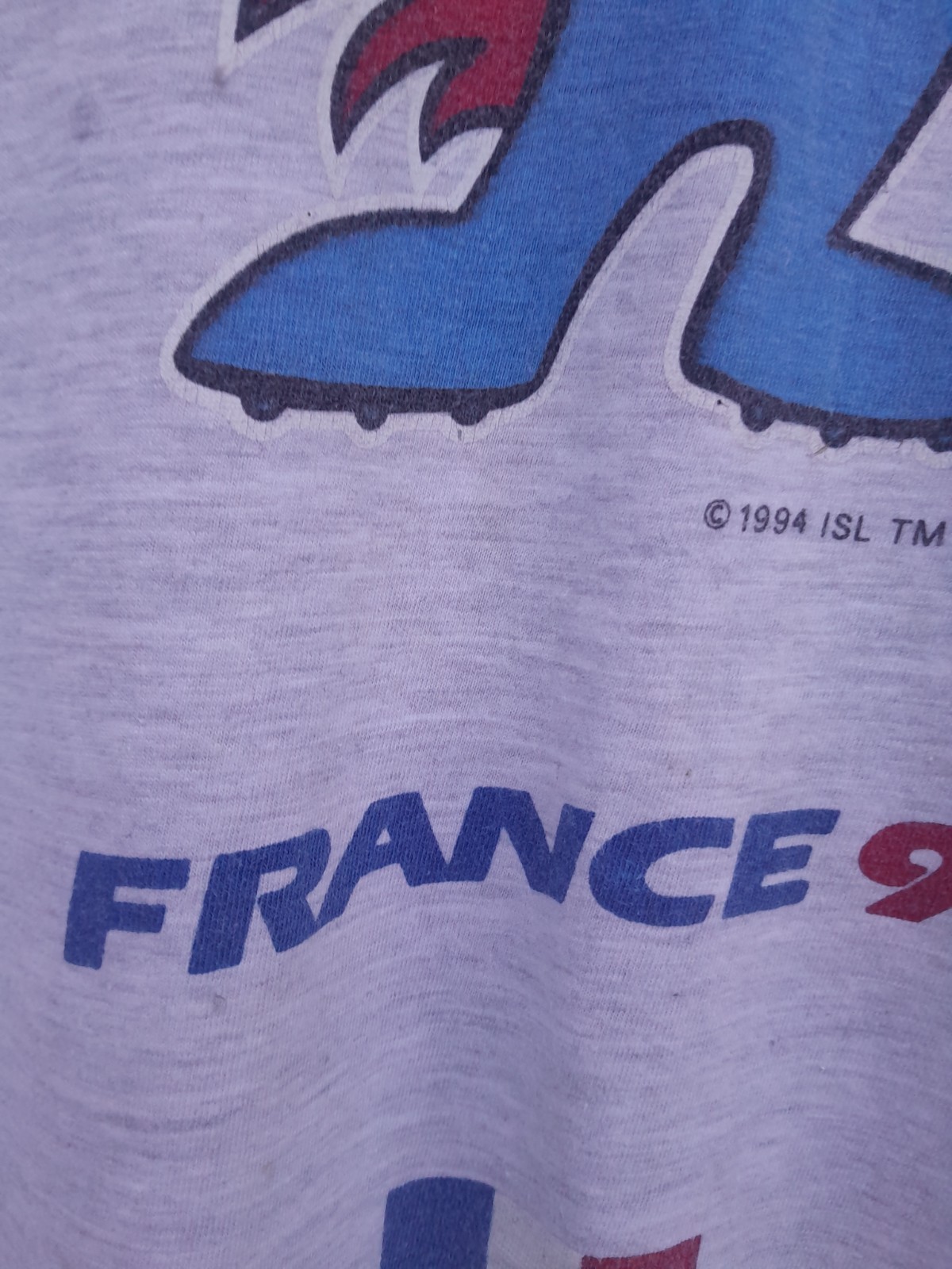 Vintage France 98 World Cup T Shirt Footix Mascot Coupe Du Monde Tee Gray AS IS