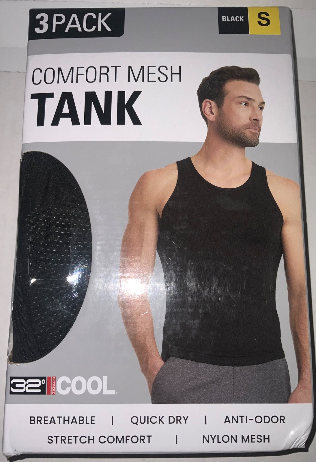 Mens SMALL (34-36) TANKS 3 ct BLACK TANK Shirts Comfort mesh Q-Dry Anti Odor +