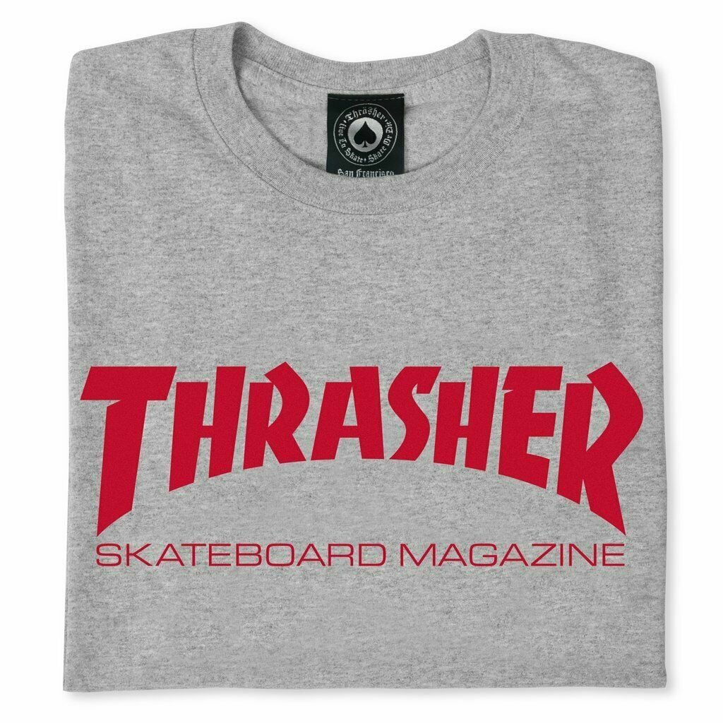 Thrasher Magazine SKATE MAG LOGO Skateboard T Shirt ASH GREY w/RED Logo
