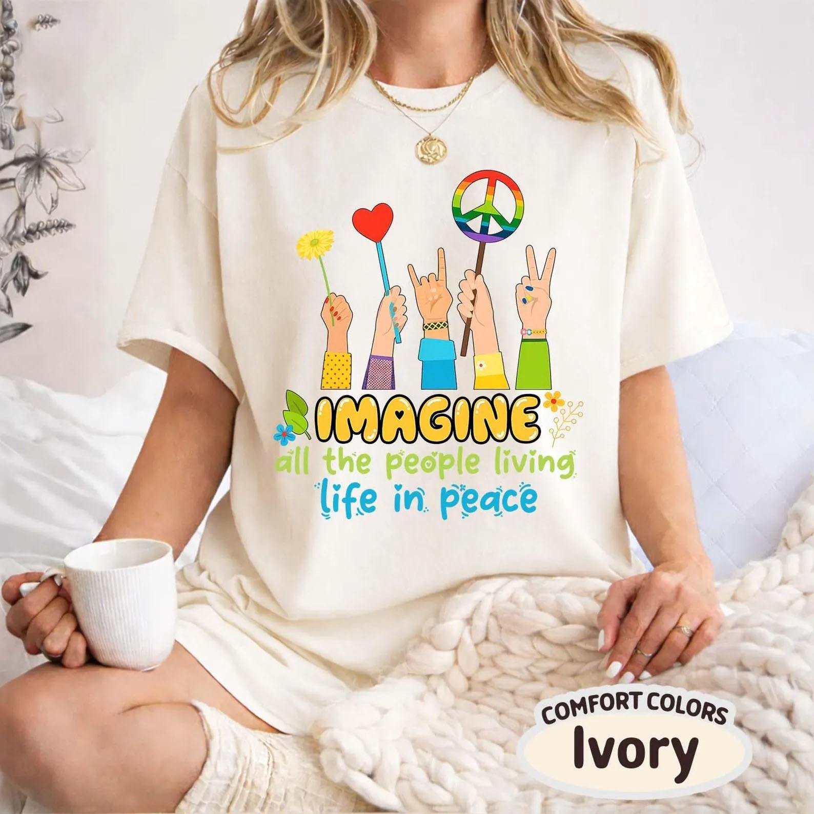 Comfort Colors Imagine All the People Living Life in Peace Unisex T-Shirt
