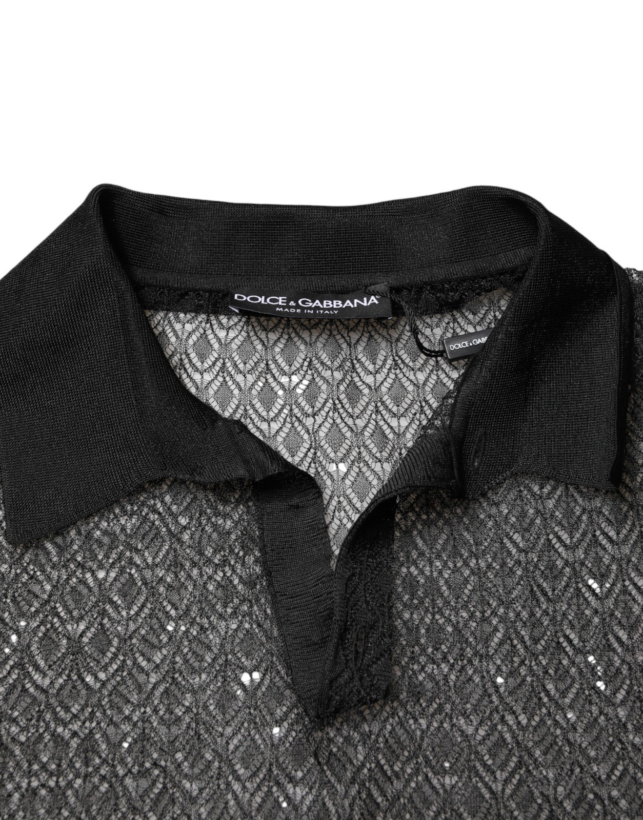 DOLCE & GABBANA Top Black Sheer Short Sleeves Casual Polo IT48/US38/M 1500usd