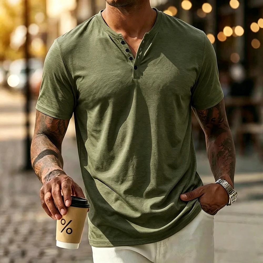 Men’s Summer Solid Color Slim Fit Cotton T-shirt Short Sleeve Casual Streetwear