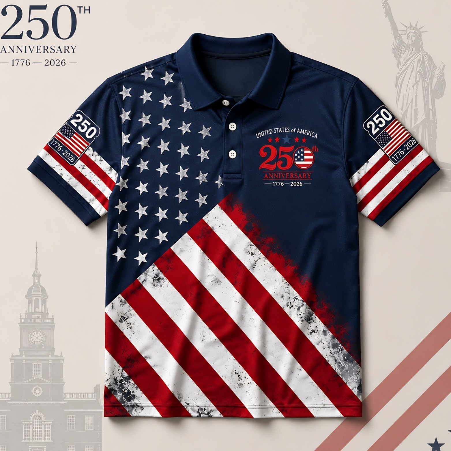 Vintage America 250th Anniversary Patriotic Shirt Men’s US Flag Top Shirt(S-5XL)