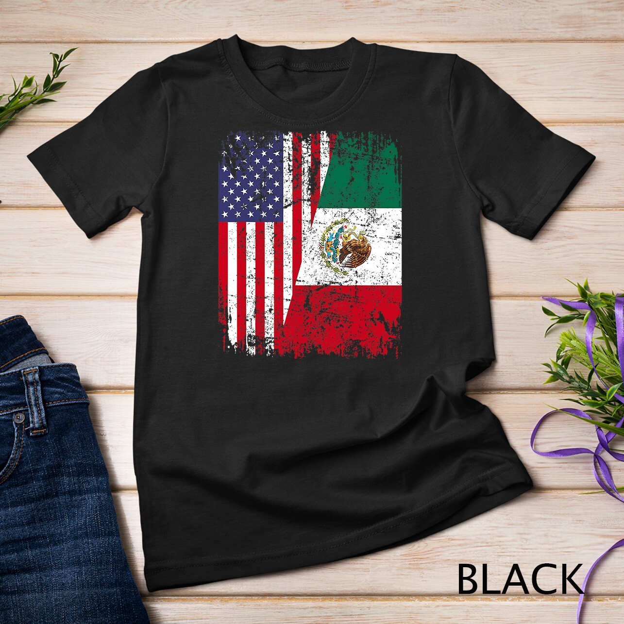 MEXICAN ROOTS TSHIRT Half American Flag MEXICO SHIRT Unisex T-shirt