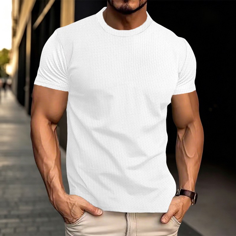 Men’s Solid Color Breathable Slim Fit Running Sports Short Sleeved T-shirt