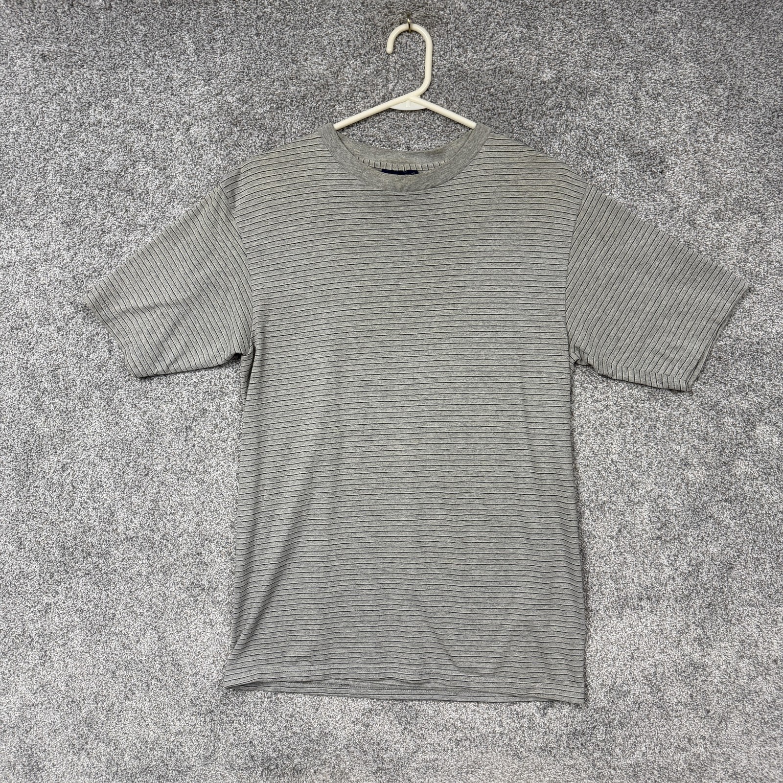 Vtg 90s Basic Editions Shirt Mens Small Gray Striped Crewneck Knit Streetwear