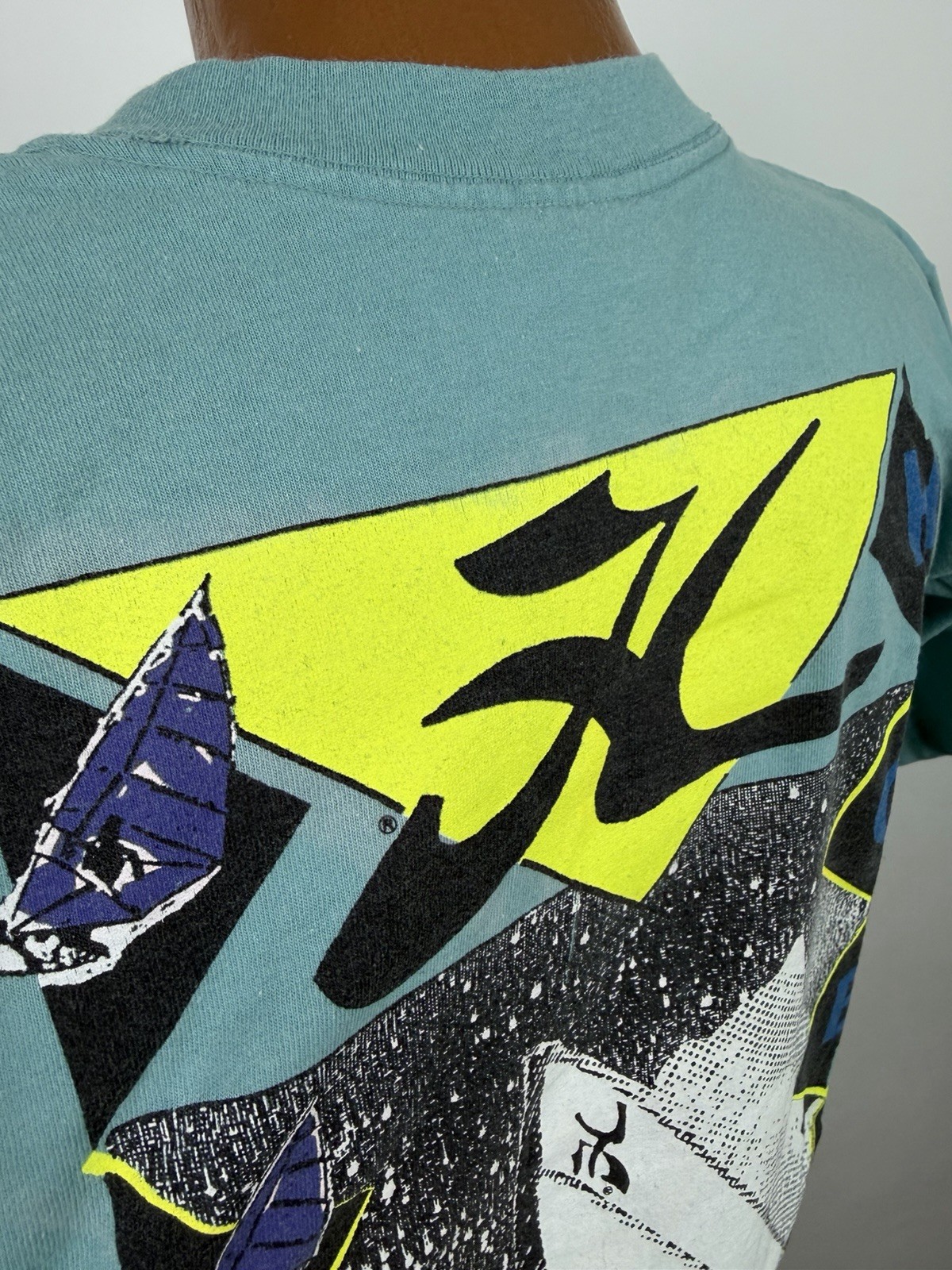Vintage Hobie Shirt Mens Large Tight Fit 90s Surf T-shirt Windsurfing Vaporwave