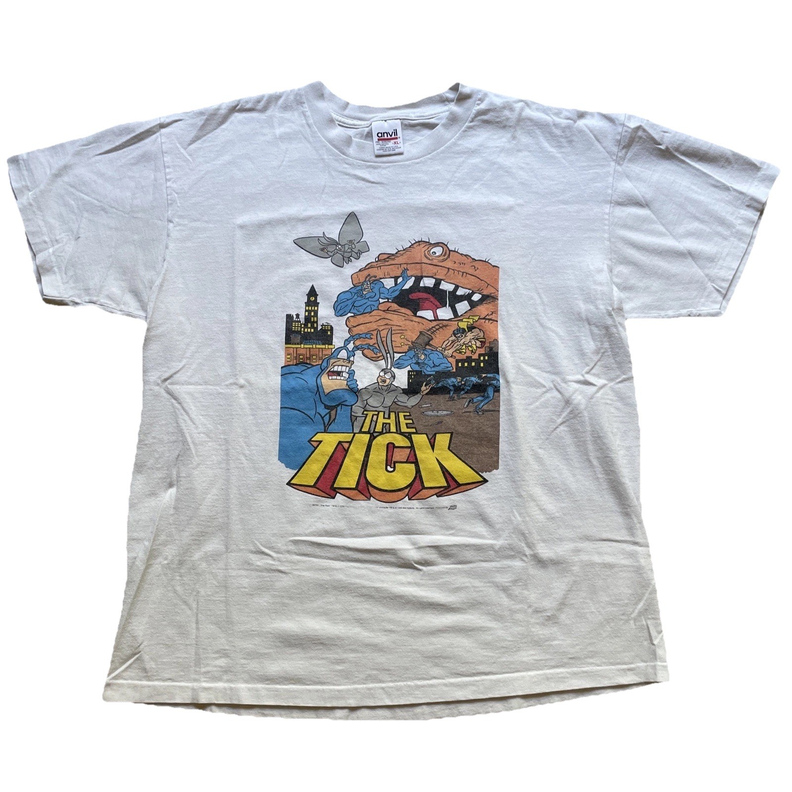Vintage The Tick Evil Beware Fox Network 1995 Ben Edlund Men’s XL White T-Shirt