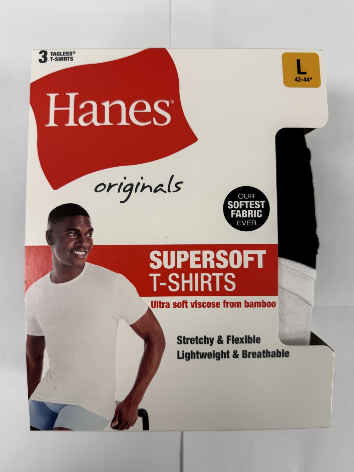 New Men’s Hanes Originals 3 Pack Tagless SuperSoft Modern Crewneck T-Shirts L