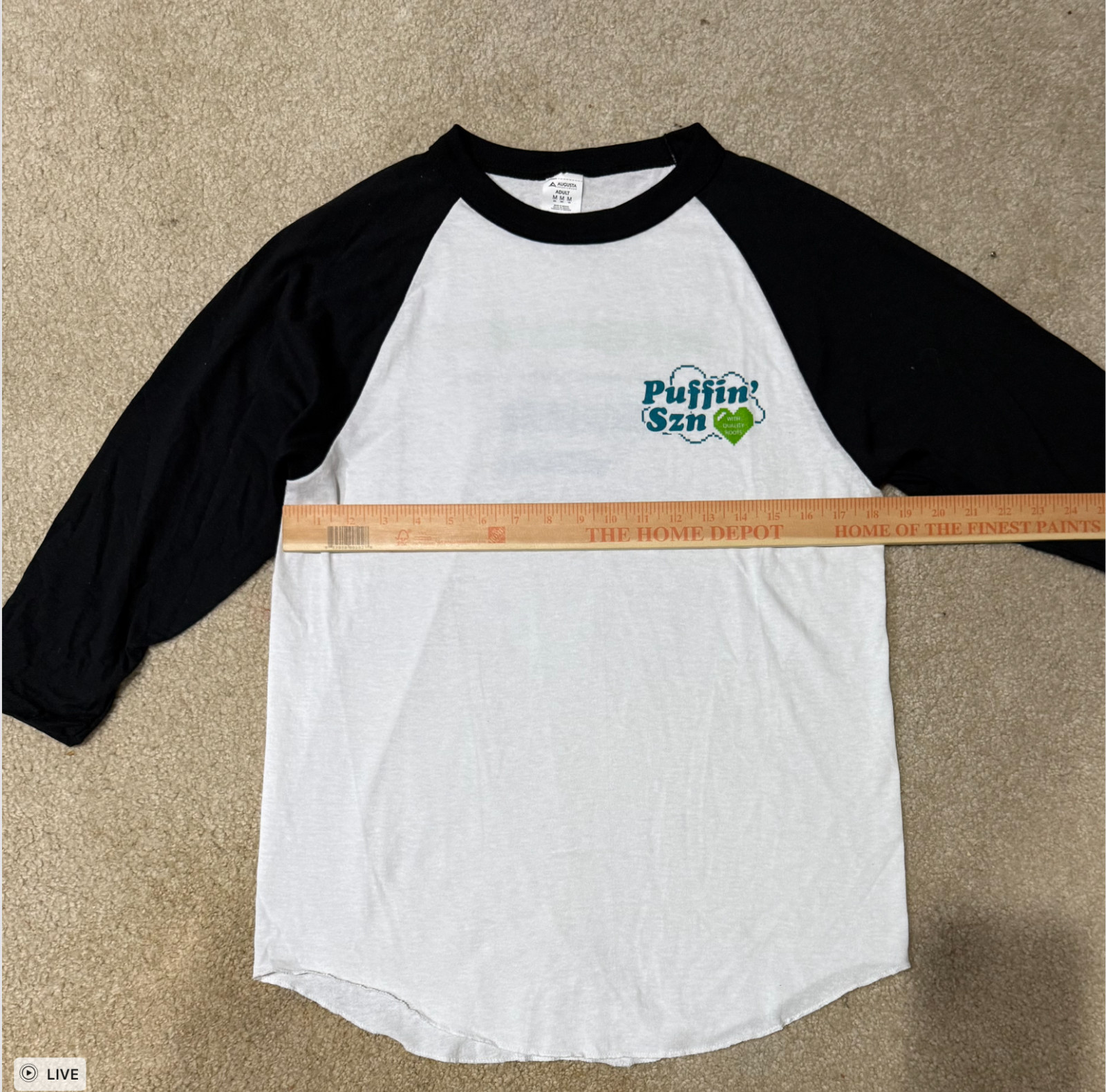 Mens Raglan Graphic T Shirt M Black 3/4 Sleeve Puffin Szn Augusta Sportswear