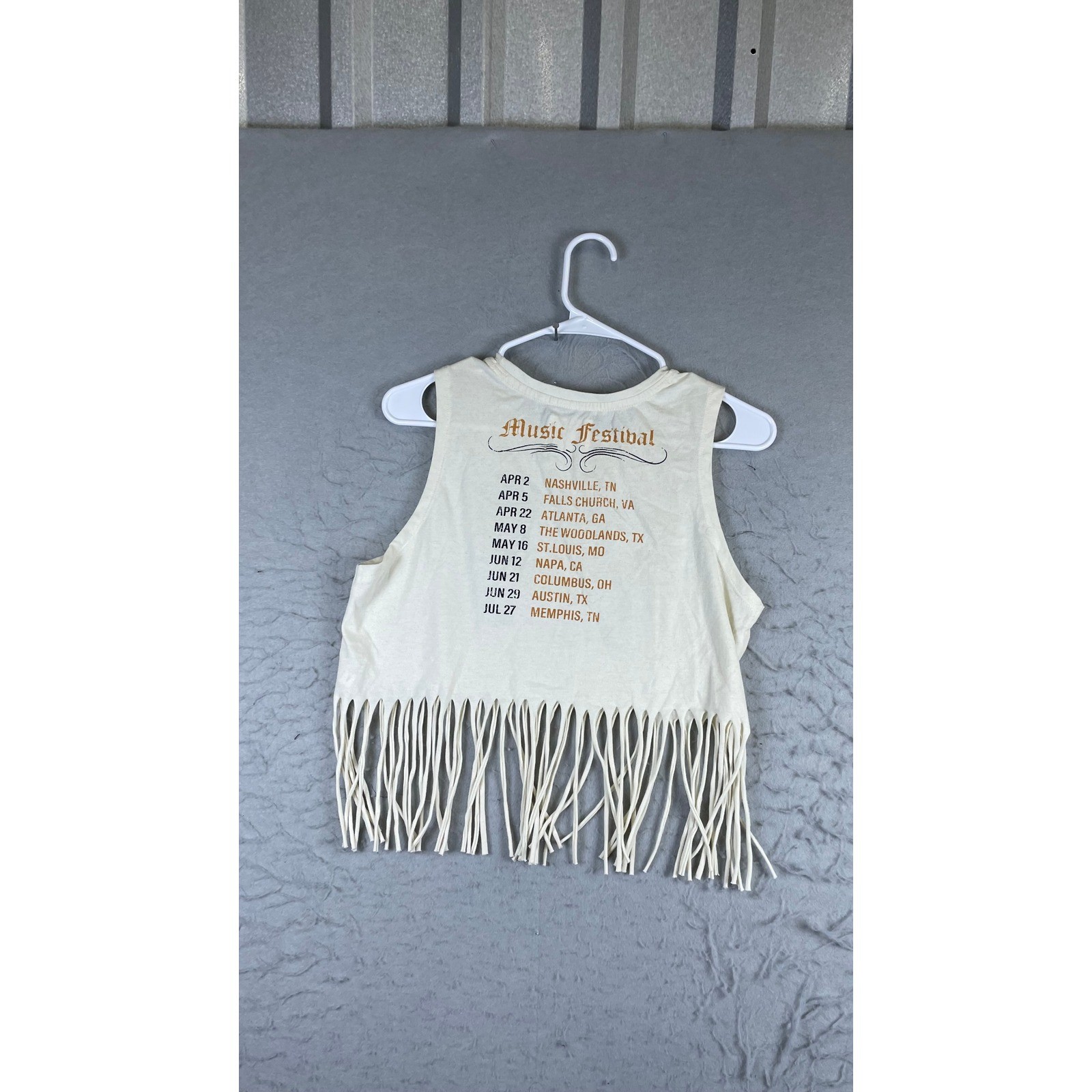 Recycled Threads Tank Top Mens Medium Cream Good Nashville Music Festival Fringe