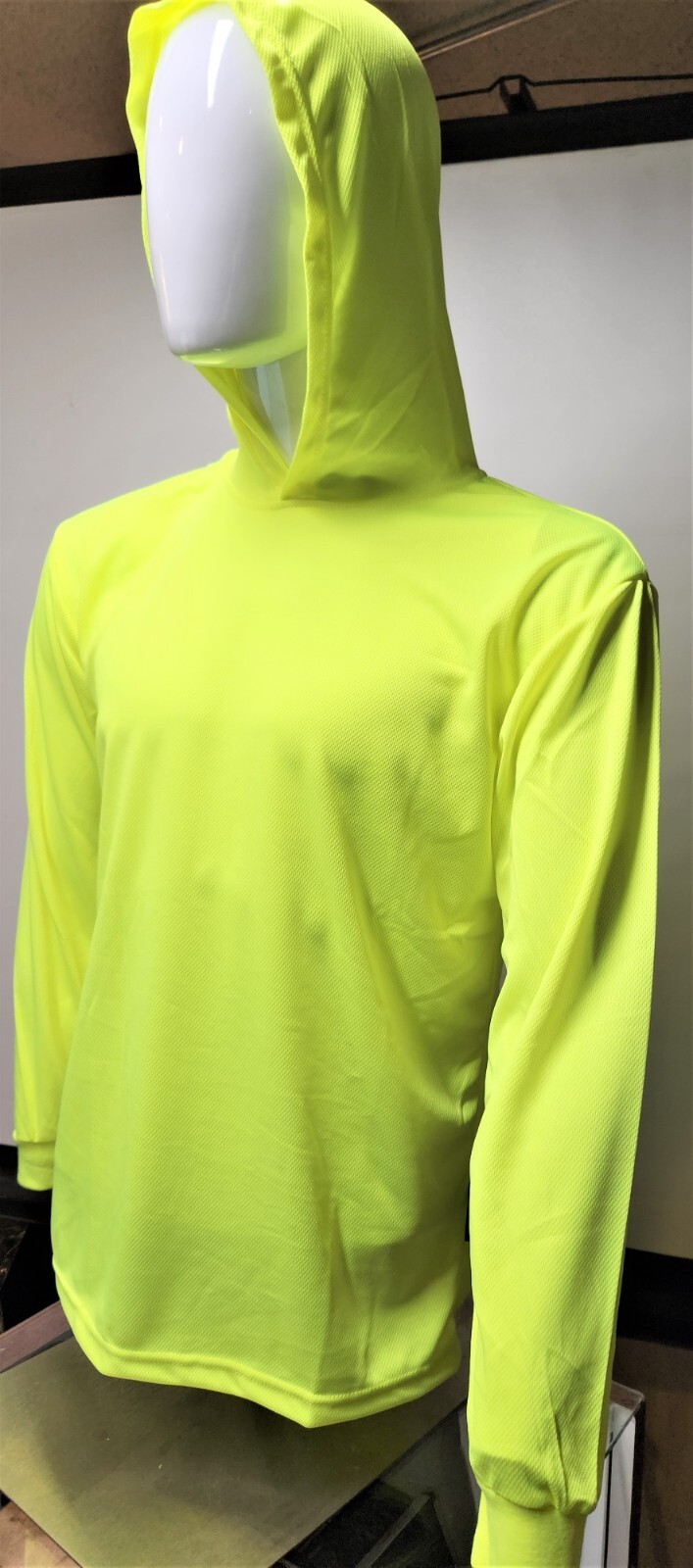 Neon Yellow or Orange Long Sleeve Hoodie Shirt, Polyester birdeye mesh