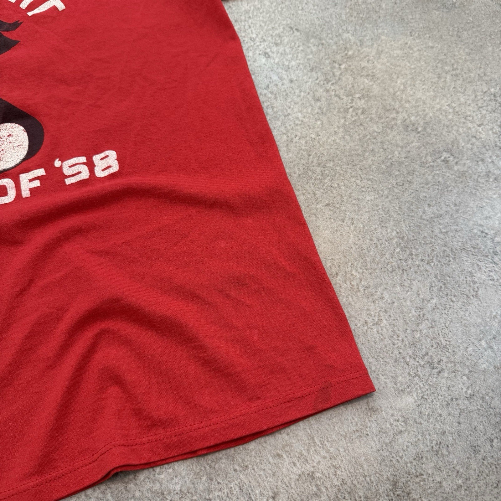 Vintage 80s EHS Class Of ‘58 Russell Athletic Tee Shirt Large Red Retro Cat
