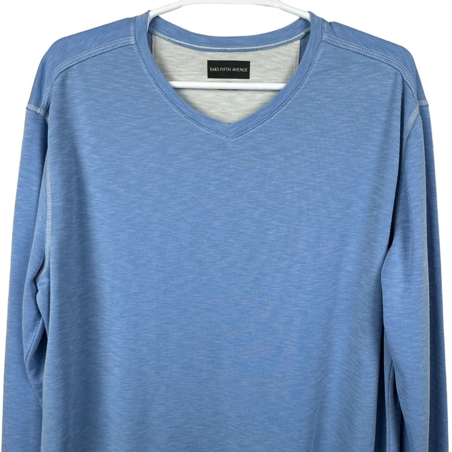 Saks Fifth Avenue Mens Pullover Long Sleeve V Neck T Shirt Blue Casual Large