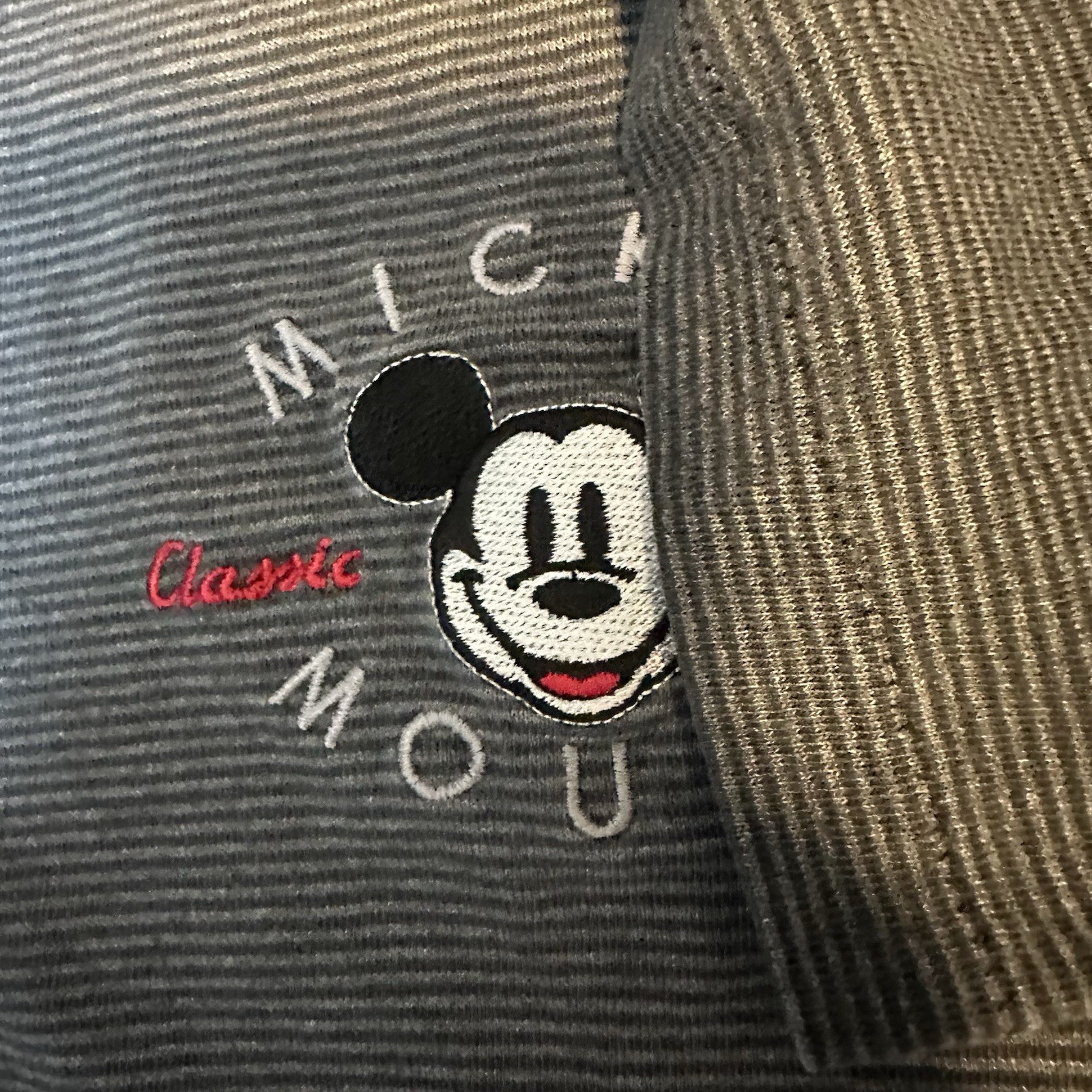 Vtg 90s Mickey & Co Shirt Micro Stripe Embroidered T Shirt Single Stitch OS