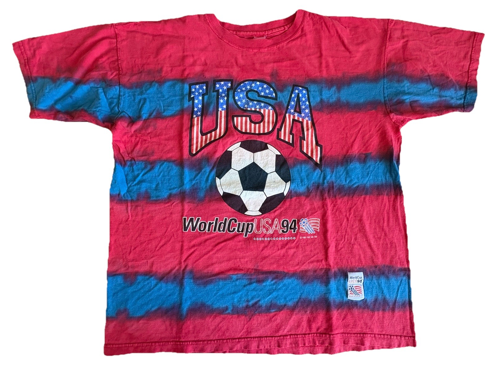 VTG 1994 World Cup USA Tie Dye T Shirt Soccer Red Blue Single Stitch Boxy XL