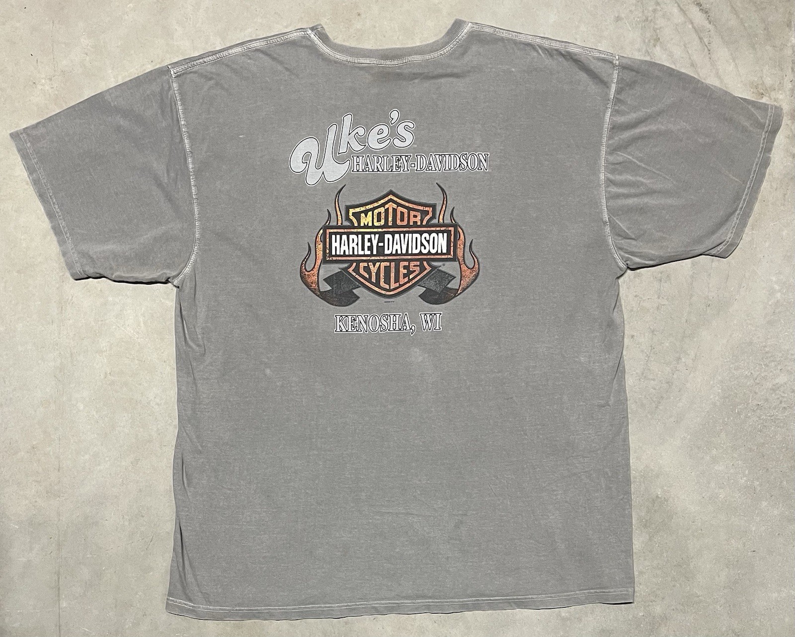 Harley Davidson T Shirt Eagle Motorcycle Stone Grey Ukes Kenosha WI Size 2XL