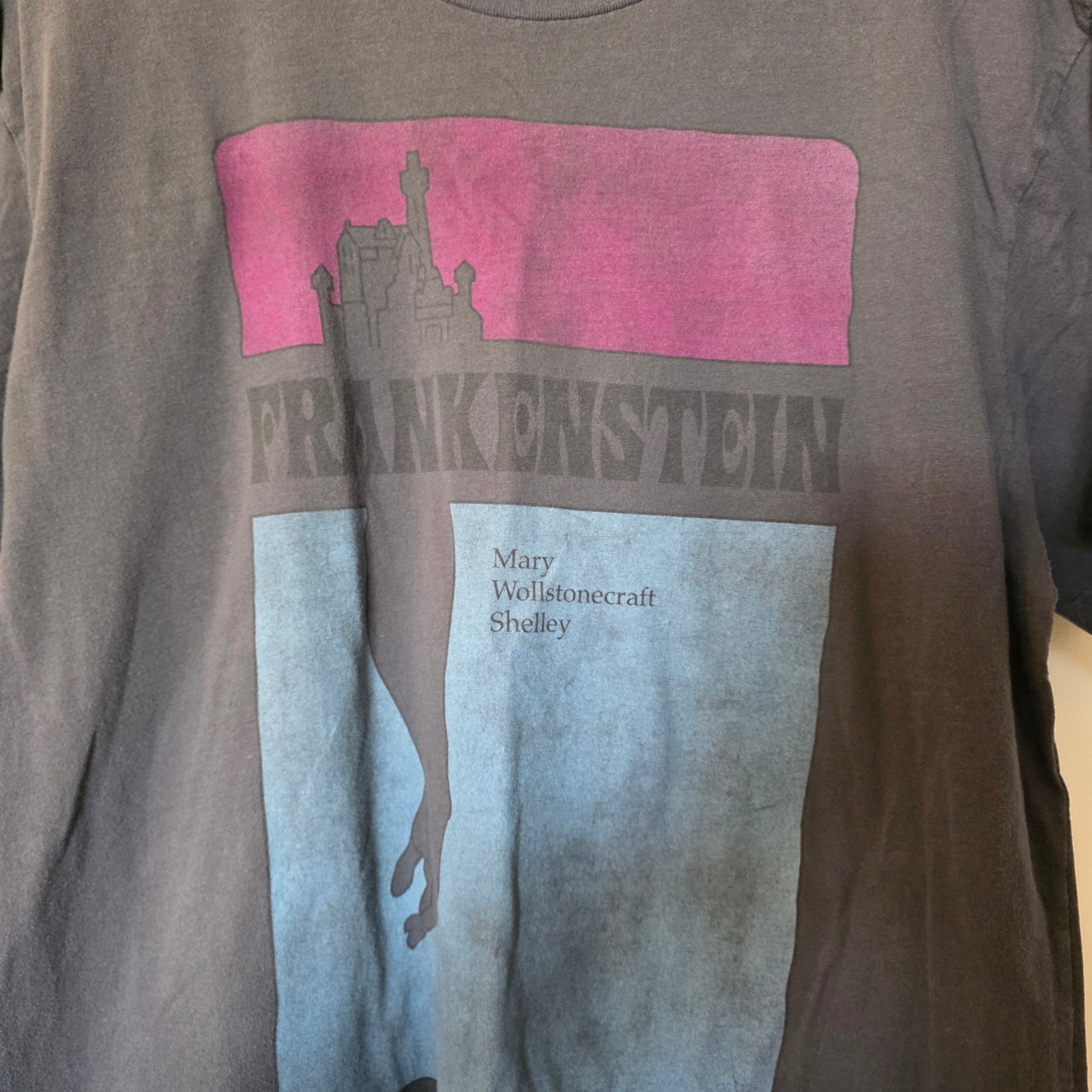 Frankenstein Mary Shelley Graphic Tee Mens Large Gray Gothic Horror Shirt Y2K